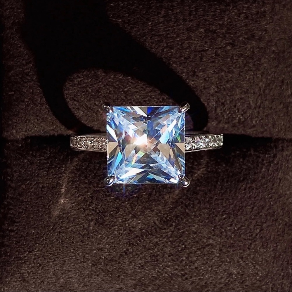 New Womens 925 Silver Princess Cut Square Diamond Ring - Picture 3 of 6